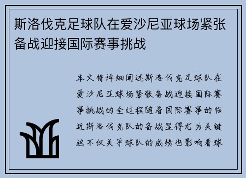 斯洛伐克足球队在爱沙尼亚球场紧张备战迎接国际赛事挑战