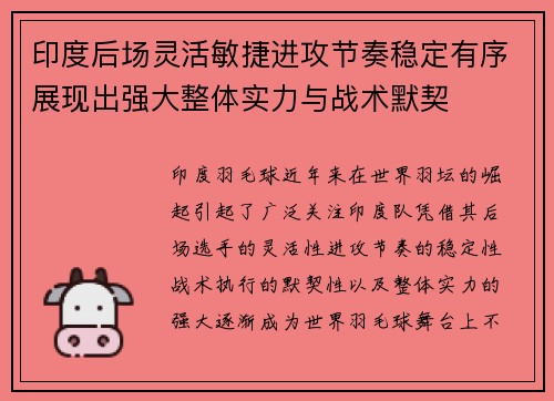 印度后场灵活敏捷进攻节奏稳定有序展现出强大整体实力与战术默契