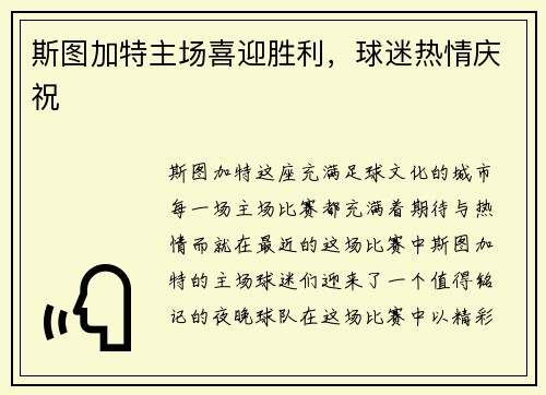 斯图加特主场喜迎胜利，球迷热情庆祝