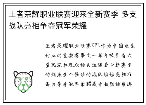 王者荣耀职业联赛迎来全新赛季 多支战队亮相争夺冠军荣耀
