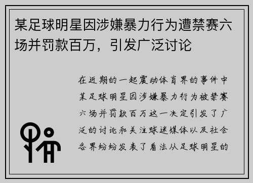 某足球明星因涉嫌暴力行为遭禁赛六场并罚款百万，引发广泛讨论